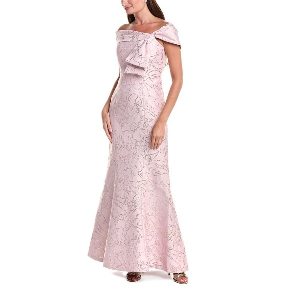 Teri Jon By Rickie Freeman Womens Jacquard Asymmetrical Off-Shoulder Side Bow